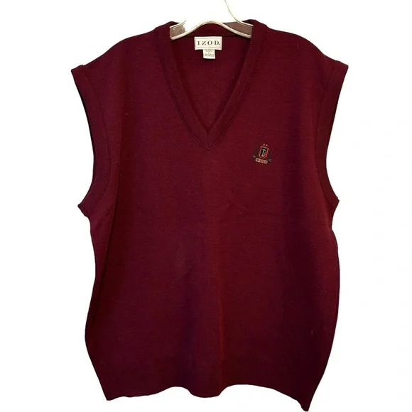 Izod Men's V-Neck Sweater Vest in Burgundy - Picture 2 of 7